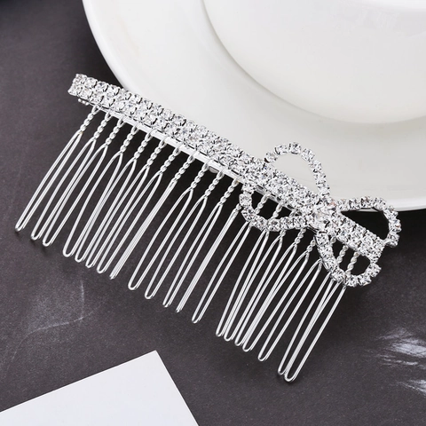 Elegante Pettine per Capelli da Sposa in Lega d'Argento con Fiocco di Strass Accessori per Capelli da Sposa con Cristalli per Donna