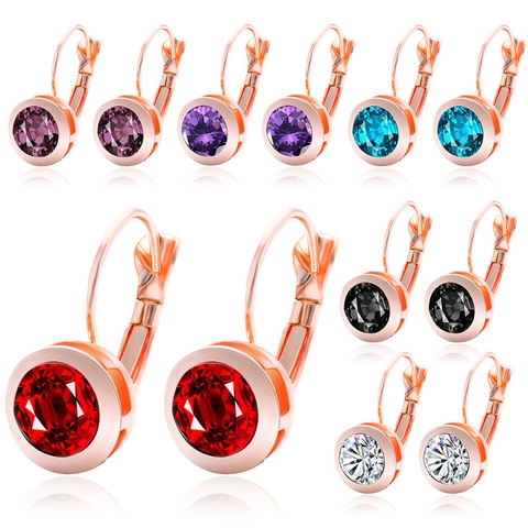 Pendientes de Botón Redondos de Aleación Oro Rosa Con Diamantes de Imitación para Mujer Pendientes Colgantes Cristal Joyería