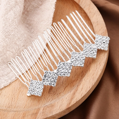 Elegante Pettine per Capelli da Sposa in Lega con Strass Placcato Argento Geometrico Quadrato Accessori per Capelli Matrimonio