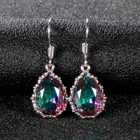 Vintage Wassertropfen Zirkonia Ohrhänger Für Damen Elegante Mehrfarbige Strass Eingelegte Metallhaken Ohrringe Schmuck Geschenk