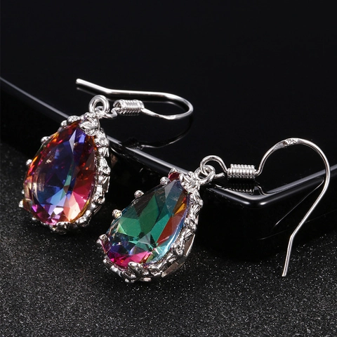 Vintage Wassertropfen Zirkonia Ohrhänger Für Damen Elegante Mehrfarbige Strass Eingelegte Metallhaken Ohrringe Schmuck Geschenk