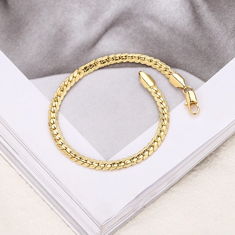 Unisex Flache Panzerkette Armband Gold Silber Vergoldetes Kupfer Hip Hop Schmuck Für Herren Damen Tägliche Mode Accessoires