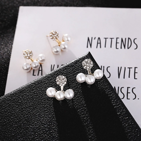 Eleganti Orecchini a Bottone in Lega con Künstliche Perle e Strass Perno in Argento Sterling 925 Moda Coreana Orecchini con Künstliche Perle ad Arco Gioielli Donna