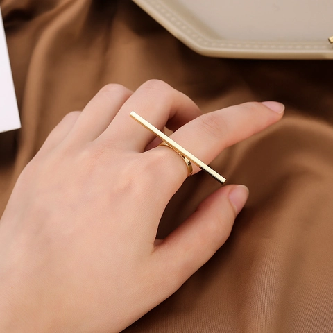 Minimalistischer Geometrischer Stab Offener Ring Mode Koreanischer Stil Legierung Gold Silber Verstellbarer Linienring Für Damen