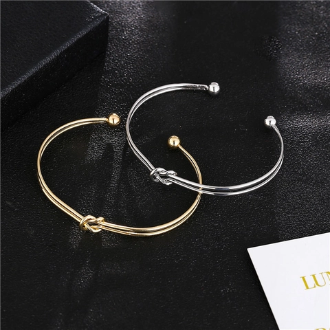 Minimalistischer Geknoteter Armreif Legierung Zweilagiges Knoten Armband Offener Verstellbarer Armreif Für Damen Mode Täglicher Schmuck