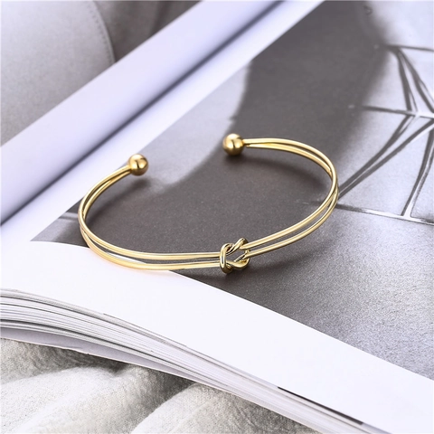 Minimalistischer Geknoteter Armreif Legierung Zweilagiges Knoten Armband Offener Verstellbarer Armreif Für Damen Mode Täglicher Schmuck