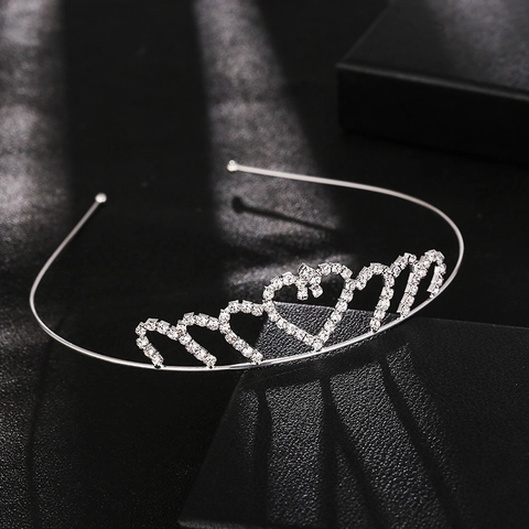 Cerchietto a Corona Tiara con Strass a Cuore per Matrimonio Festa di Compleanno Ragazze Donne Oro Argento Eleganti Accessori per Capelli