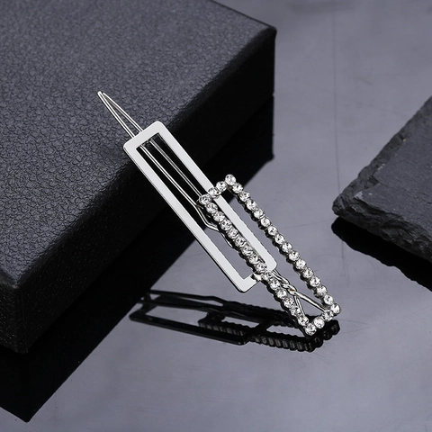 Fermaglio Capelli Rettangolare Geometrico Coreano Con Strass Bobby Pin Minimalista in Lega Accessorio Moda Donna