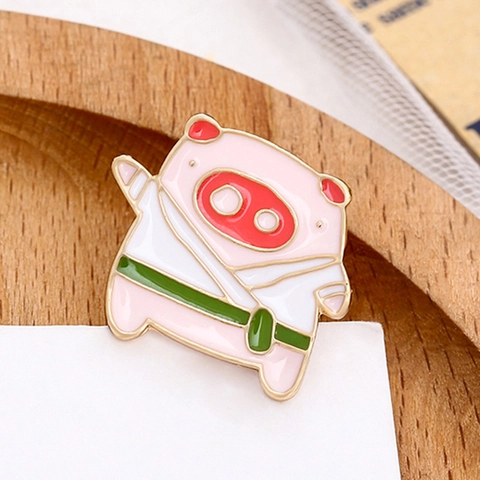 Cartoon Martial Arts Pig Enamel Pin Badge Alloy Drip Oil Brooch Cute Animal Pin For Backpack Clothes Jewelry Gift Girls
