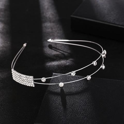 Dubbellaagse Strass Hoofdband Elegante Legering Kristallen Haarkrans Goud Zilver Haaraccessoires Voor Bruiloft Feest Vrouwen
