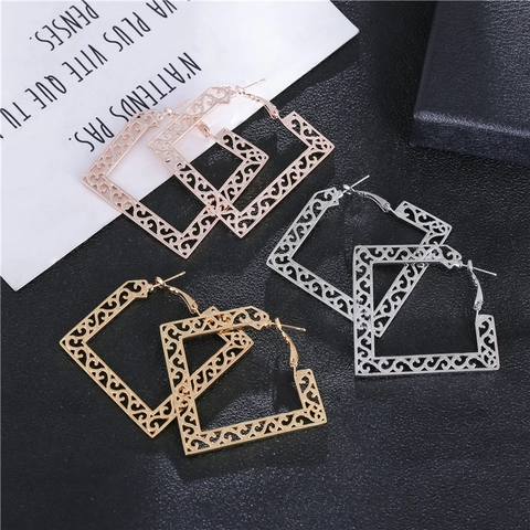 Böhmische Legierung Hohl Quadrat Filigran Ohrringe Für Damen Ethnische Geometrische Muster Tropfenohrringe Hochzeit Schmuck