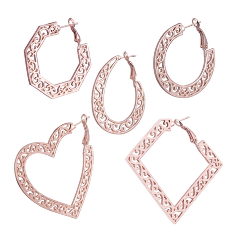 Vintage Hollow Geometric Filigree Earrings For Women Alloy Electroplated Heart Round Drop Rhombus Stud Earrings Retro Jewelry