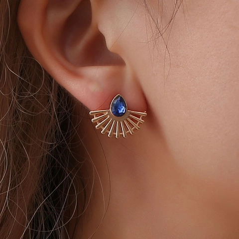 Mode Fächerförmige Ohrstecker Mit Blauem Wassertropfen Strass Legierung Edelstein Ohrringe Für Damen Schmuck Geschenk