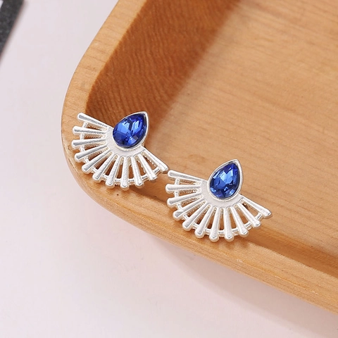 Mode Fächerförmige Ohrstecker Mit Blauem Wassertropfen Strass Legierung Edelstein Ohrringe Für Damen Schmuck Geschenk