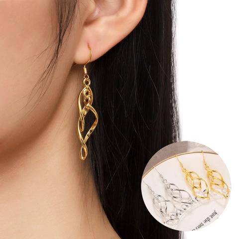 Elegantes Pendientes Colgantes en Espiral de Aleación Con Poste de Plata de Ley 925 Oro Plata Pendientes de Onda Mujer