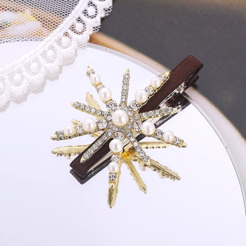 Barrette à Cheveux Étoile Élégante en Alliage avec Strass et Fausses Künstliche Perles pour Femmes Mode Mariage Fête Accessoires de Coiffure