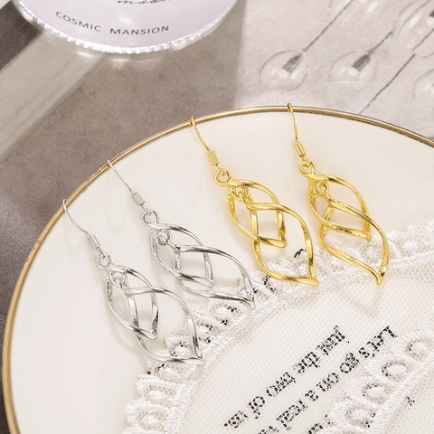 Elegantes Pendientes Colgantes en Espiral de Aleación Con Poste de Plata de Ley 925 Oro Plata Pendientes de Onda Mujer