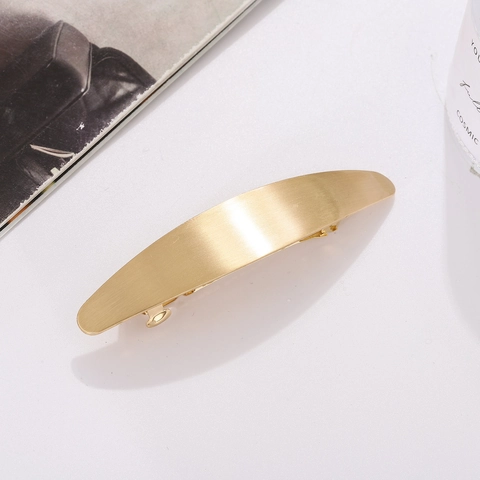 Fermaglio per Capelli in Metallo Spazzolato Minimalista Ovale Geometrico Molla Coda di Cavallo Donna Lega Oro Argento