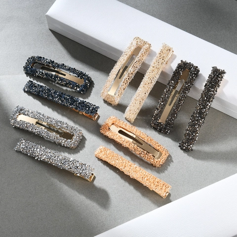 Vintage Alloy Rhinestone Hair Clips For Women Sweet Geometric Rectangle Square BB Side Clip Fashion Hair Accessories