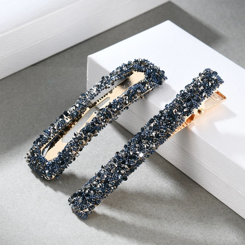 Vintage Alloy Rhinestone Hair Clips For Women Sweet Geometric Rectangle Square BB Side Clip Fashion Hair Accessories