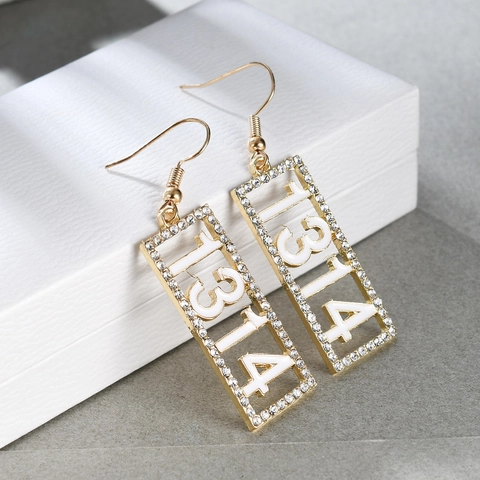 Fashion Alloy 1314 Number Rectangle Drop Earrings For Women Rhinestone Inlaid Drip Oil Geometric Earrings With Stainless Steel Post