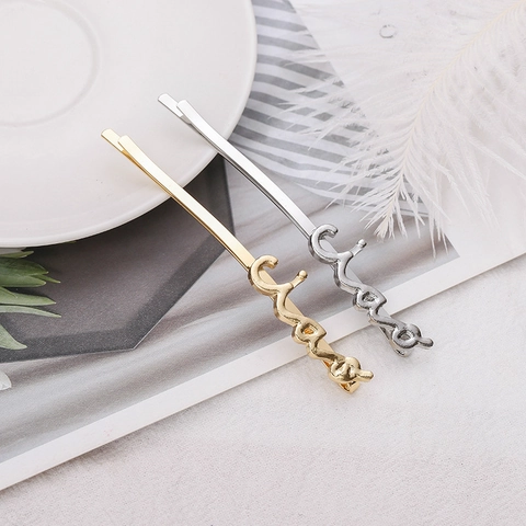 Pinza para el Cabello de Aleación para Mujer con Letras Oro Plata Galvanizado Amore Love Perla Incrustada Accesorios
