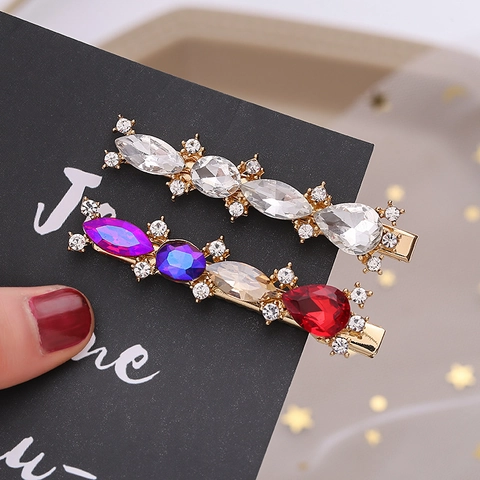 Geometric Alloy Rhinestone Hair Clip Elegant Multi-color Crystal Side Clip Fashion Jewelry Hair Accessories For Women Headwear