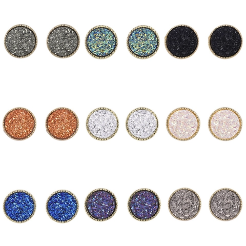 Boucles d'Oreilles Clous Druzy Rondes Géométriques Minimalistes pour Femmes Alliage Doré Résine Surface en Cristal Scintillante Bijoux Cadeau