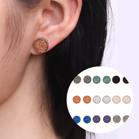 Boucles d'Oreilles Clous Druzy Rondes Géométriques Minimalistes pour Femmes Alliage Doré Résine Surface en Cristal Scintillante Bijoux Cadeau