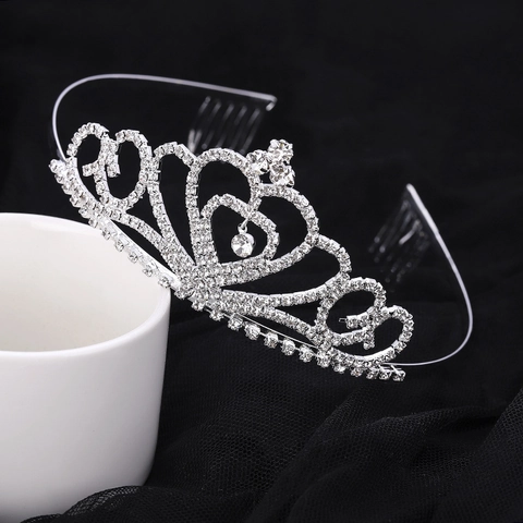 Elegante Diadema de Tiara con Diamantes de Imitación en Forma de Corazón Plateado para Mujeres Niñas Boda Fiesta Actuación