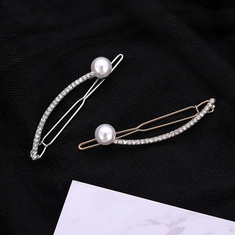 Elegante Molletta per Capelli in Lega con Strass e Perla Artificiale per Donna Moda Fermaglio Laterale a U Accessori Gioielli