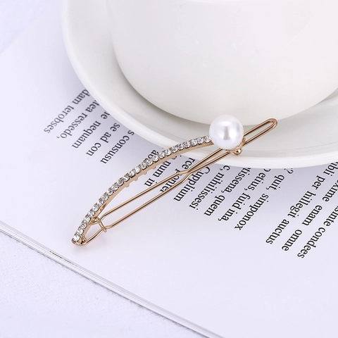 Elegante Molletta per Capelli in Lega con Strass e Perla Artificiale per Donna Moda Fermaglio Laterale a U Accessori Gioielli
