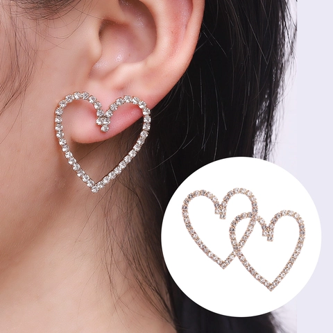 Mode Hohlherz Strass Ohrstecker 925 Sterlingsilber Stift Gold Silber Vergoldet Elegante Damen Schmuck Geschenk