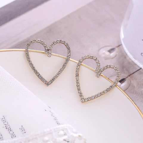Mode Hohlherz Strass Ohrstecker 925 Sterlingsilber Stift Gold Silber Vergoldet Elegante Damen Schmuck Geschenk