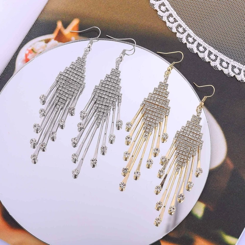 Elegante Legierung Strass Quaste Ohrhänger Für Damen Glitzernde Lange Geometrische Hängeohrringe Party Bankett Hochzeit Schmuck Geschenk