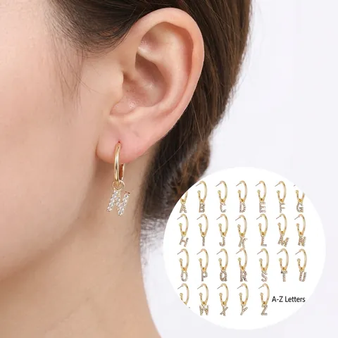 Orecchini a Cerchio Con Iniziale Alfabeto in Strass Con Perno in Argento Sterling 925 Oro Argento Gioielli Donna