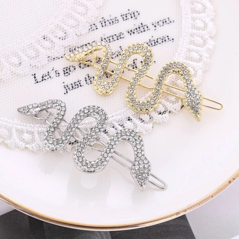 Fermaglio per Capelli a Forma di Serpente in Lega con Strass Sparkling S-Curve Clip Laterale da Donna Oro Argento Gioielli