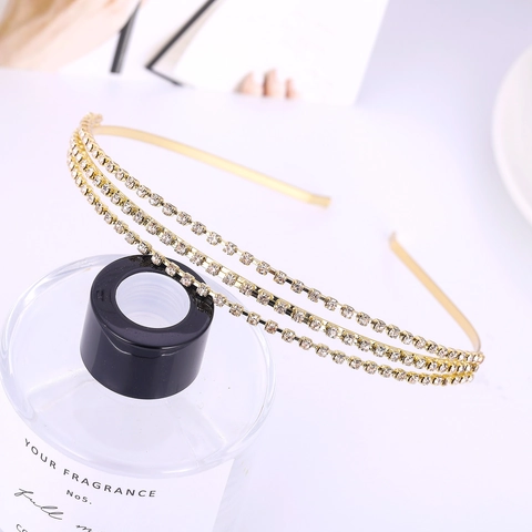 Elegant Triple Row Rhinestone Hollow Headband Zinc Alloy Sparkling Hair Hoop For Women Wedding Party Chic Hair Accessories