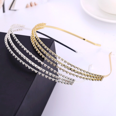 Elegante Diadema de Triple Fila de Strass Hueca de Aleación de Zinc Brillante para Mujer Boda Fiesta Accesorios para Cabello