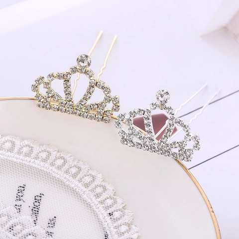Koreaanse Mode Kroon Strass U-Vormige Haarklem Minimalistisch Legering Bruids Bruiloft Banket Haarkaart Hoofddeksel Voor Vrouwen