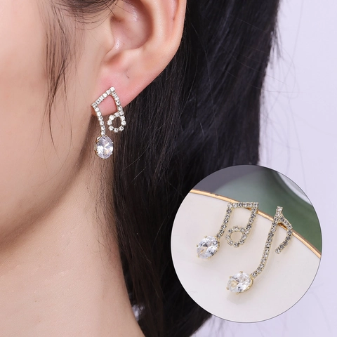 Asymmetric Musical Note Stud Earrings For Women With 925 Sterling Silver Post Rhinestone Inlaid Alloy Music Note Jewelry Gold Silver