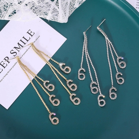 Lange Quastenohrringe im koreanischen Stil mit 666 Design Aus Legierung mit 925 Silberstecker und Strass Damen Mode Schmuck