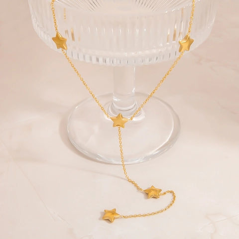 Elegante Collar Con Colgante De Estrella De Acero Inoxidable Bañado En Oro 18K Impermeable Cadena En Y Joyería Para Mujer