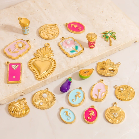 Stainless Steel Mini Fruit Vegetable Animal Charms For DIY Jewelry Making Gold Plated Enamel Pendants For Necklace Bracelet Earring Women Kids Accessory