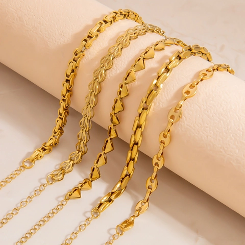 Fashion Stainless Steel 18K Gold Plated Bracelet For Women Ins Style Byzantine Mariner Heart Leaf Chain Bracelet Jewelry