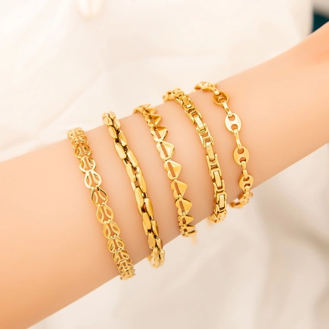 Fashion Stainless Steel 18K Gold Plated Bracelet For Women Ins Style Byzantine Mariner Heart Leaf Chain Bracelet Jewelry