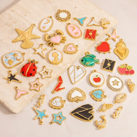 Stainless Steel DIY Pendant Charms Enamel Shell Starfish Marine Theme Pendants For Bracelet Necklace Earring Jewelry Making Women