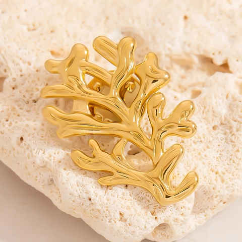 Minimalistische Edelstahl Korallenzweig Brosche Vergoldet Natur Inspirierter Mode Schmuck Accessoire Für Damen Herren
