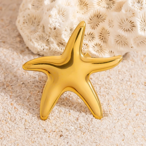 Anello Aperto a Forma di Stella Marina in Acciaio Inossidabile Minimalista Placcato Oro Regolabile Gioielli Oceanici Donna