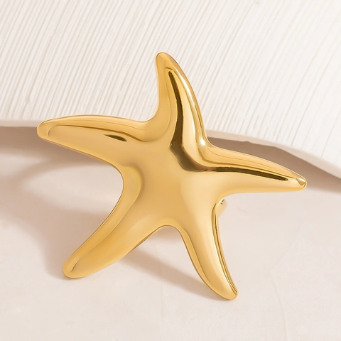 Anello Aperto a Forma di Stella Marina in Acciaio Inossidabile Minimalista Placcato Oro Regolabile Gioielli Oceanici Donna